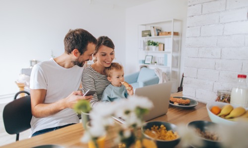 a family relaxing at home